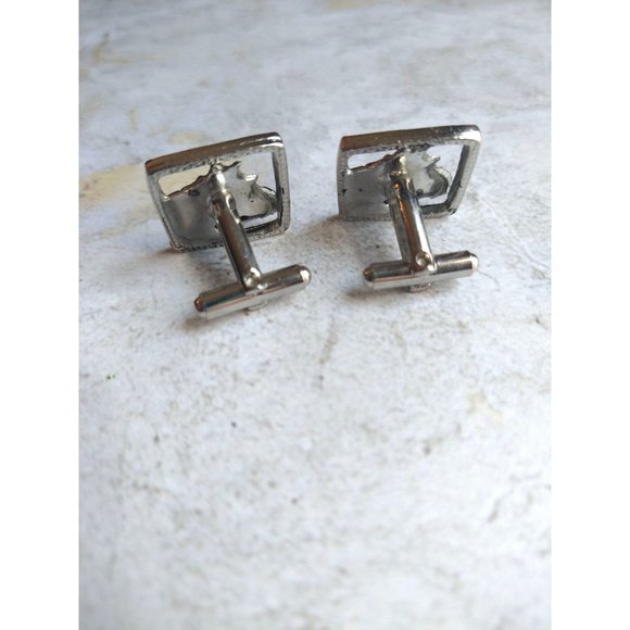 Vintage Square Frame Horse Cuff Links Silver Tone - Picture 4 of 4